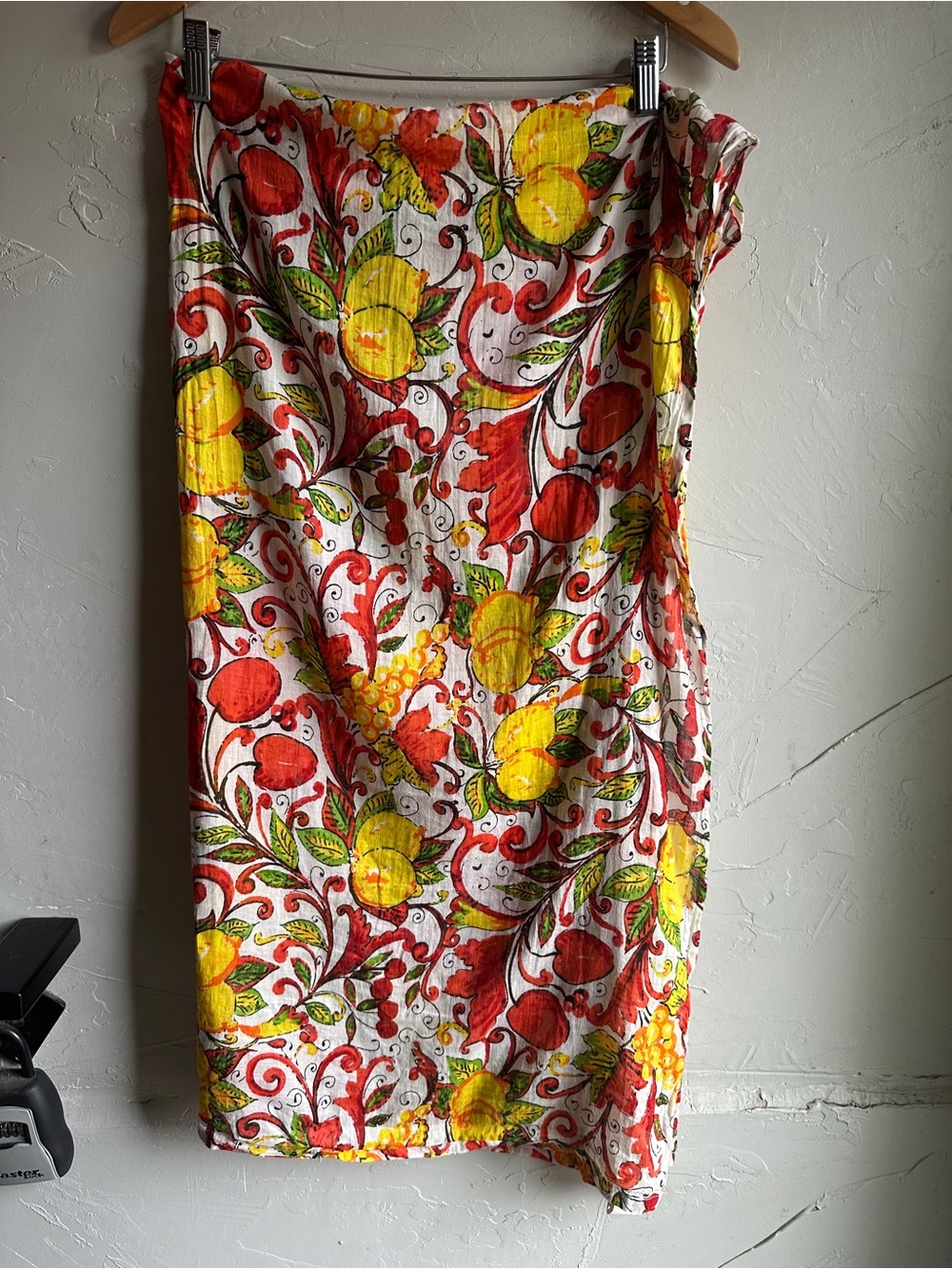 Italian Lemon Fruit Print Cotton Scarf Mediterranean Euro Summer Coastal Boho